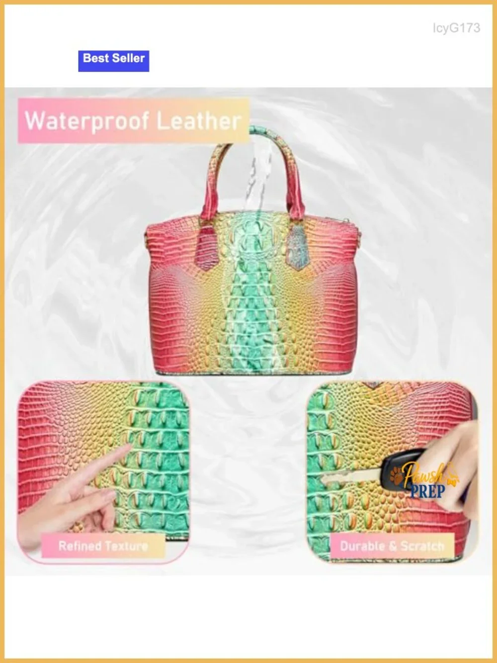 Vegan Leather Embossed Croc Satchel Tote with Adjustable Strap
